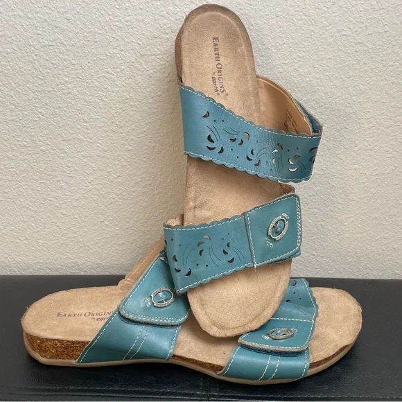 Women’s Earth Origins Tessa Velcro Comfort Sandals Turquoise Teal Blue 11 Wide - Picture 14 of 14